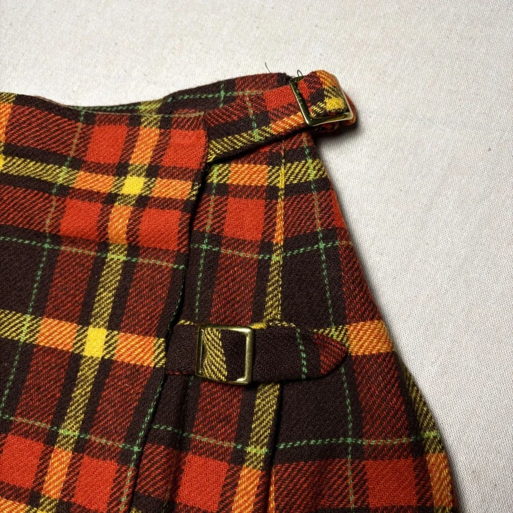 VTG Bobbie Brooks Red Plaid Pleated Wrap Kilt Skirt Wool Dark Academia USA Sz S